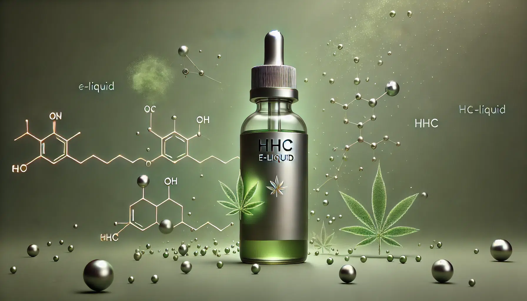 DALL·E 2024-12-12 16.46.24 - A minimalist and modern artistic depiction of HHC e-liquid. The focus is on a sleek, transparent e-liquid bottle with a stylized label featuring a sub