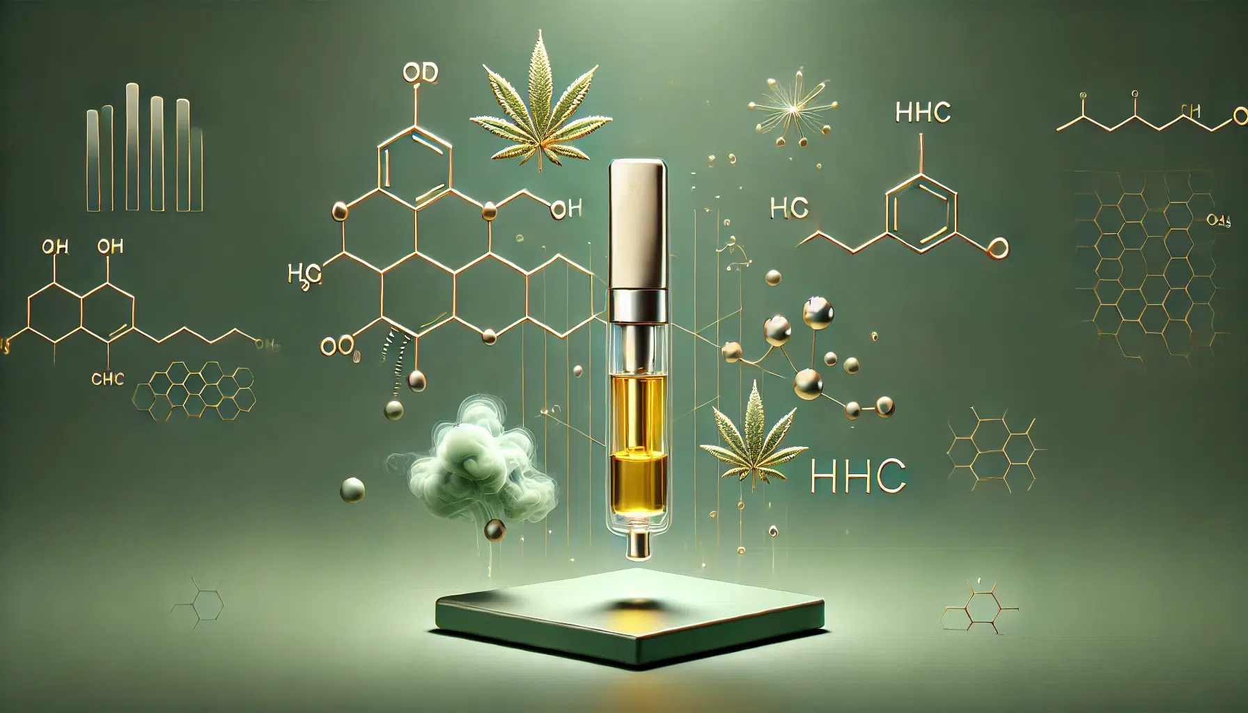DALL·E 2024-12-12 17.52.31 - A minimalist and modern artistic depiction of an HHC cartridge. The focus is on a sleek, transparent cartridge filled with golden HHC oil, presented i